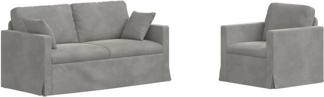 vidaXL 2-teiliges Sofa in Hellgrau aus Samt mit Metallrahmen, B/T/H: 158 x 78 x 80 cm - Bild 1