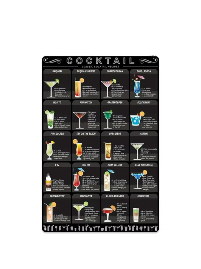 Retro Metall-Cocktail-Menü-Blechschild Potdemiel in Mehrfarbig, Rechteckig, B/H: 20 x 30 cm - Bild 2