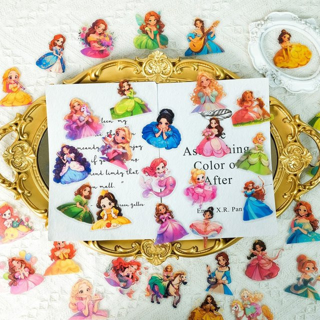 50 Stück Märchenprinzessin Aufkleber von AnimeWorlds Store, transparent und wasserfest, bunte Belohnungsaufkleber für Kinder für Notizbücher und Handyhüllen - Bild 1