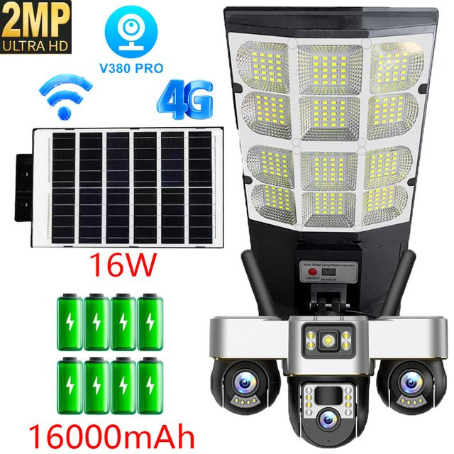 Leshine 2MP HD 3-Linsen Sicherheitskamera mit Solarpanel und LED-Straßenleuchte, drahtlose 4G und WLAN Außenkamera mit PTZ-Rotation zur Heimüberwachung - Bild 1