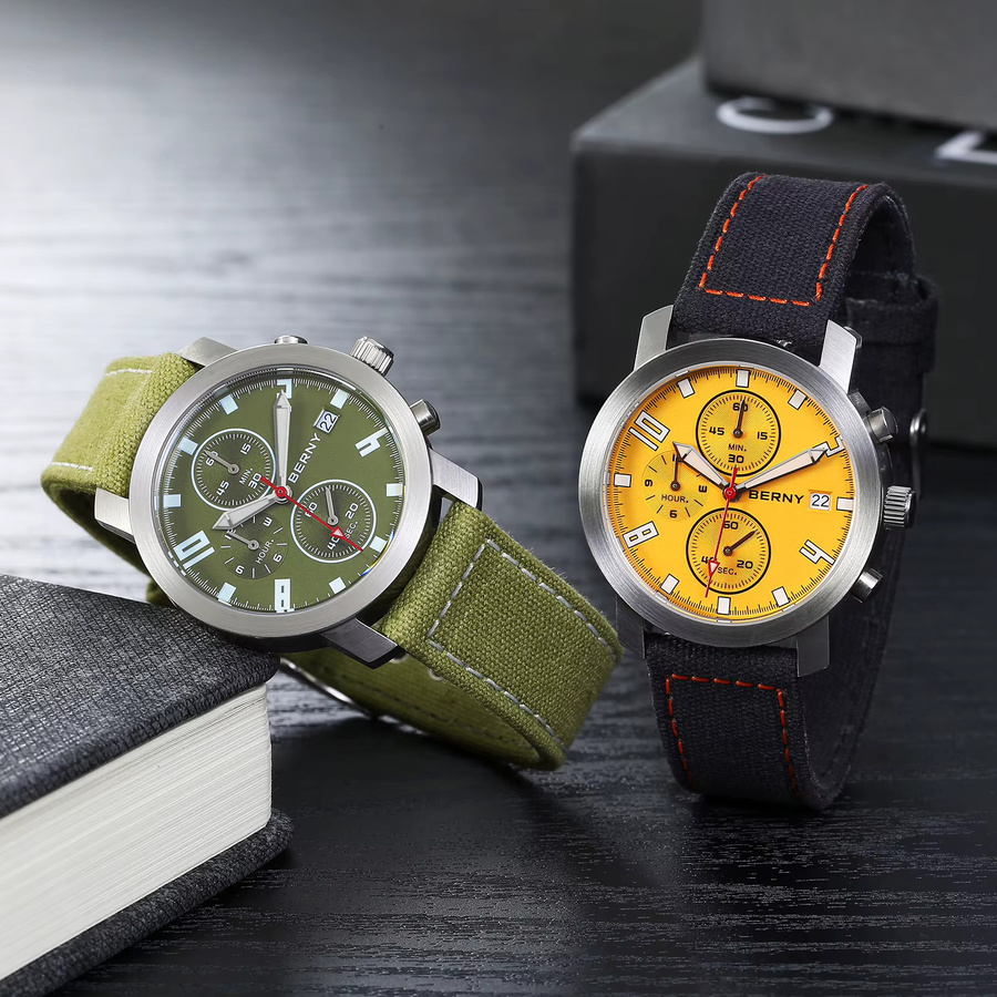 BERNY Chronograph, Quarz, Edelstahl, Silber, Textil/NATO, Herren - Bild 5