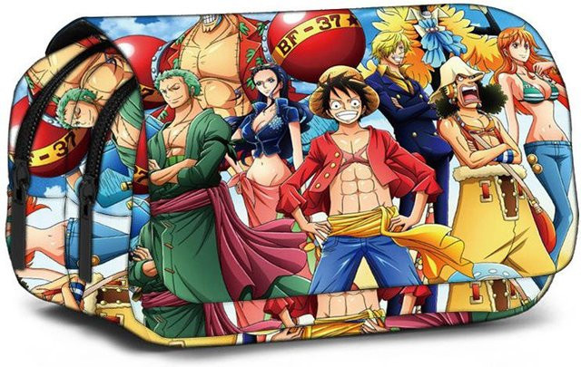 KTB One Piece Federmäppchen mit Doppeldeckel und Cartoon-Anime-Design, Mehrfarbig - Bild 1