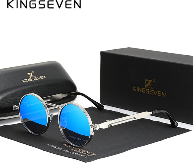 KINGSEVEN Sonnenbrille, Steampunk, rund, Vollrand, Edelstahl, Unisex, polarisiert - Bild 1