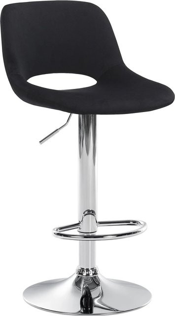 DELUKE Barhocker JAKSON mit Lehne, Schwarz Samt und Chrom, moderner Tresenhocker mit 360 Grad Drehsitz, Höhe: 110 cm, Breite: 46 cm, Tiefe: 42 cm - Bild 1