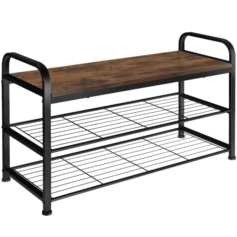 tectake Schuhregal Southampton Industrial Style aus Holz und Stahl, Farbe Dunkelbraun, B/T/H: 91 x 36 x 55 cm - Bild 3