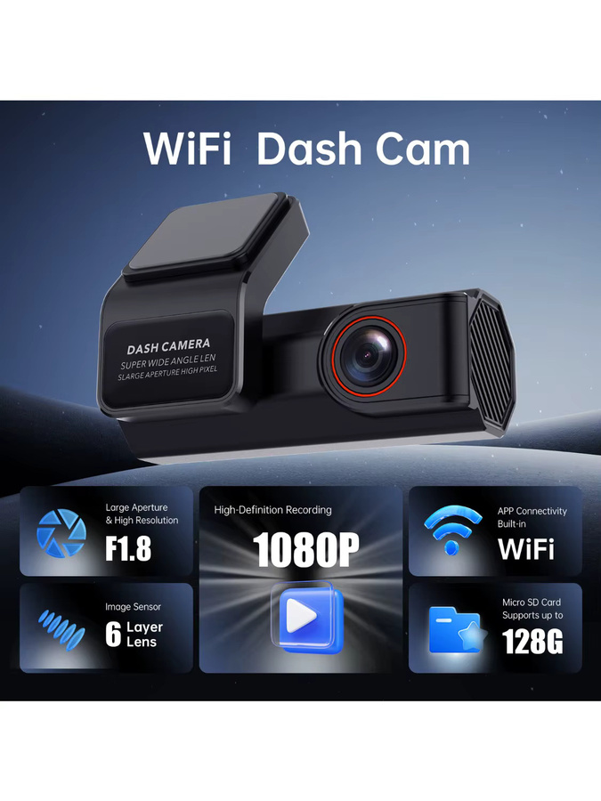 DEVASO Auto-Dashcam mit WLAN-Konnektivität und App-Steuerung in Schwarz inklusive Speicherkarte - Bild 6
