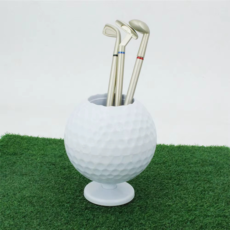 Golfball Modell Stifthalter mit 3 Golf Kugelschreibern in Weiß als Desktop Geschenk für Golfer - Bild 3