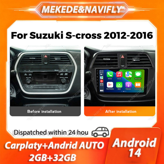 MEKEDE & NAVIFLY Android 14 2 Din Carplay Autoradio für Suzuki SX4 S-Cross 2014-2017 Intelligentes Multimedia-Audiosystem in Schwarz - Bild 1