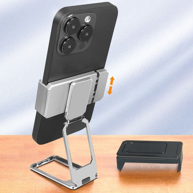 Faltbarer Metall-Telefonringhalter mit 360-Grad-Drehung und Clip für den Schreibtisch, Schwarz - Bild 1