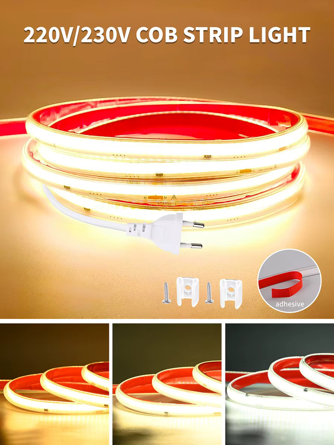 COXO COB-LED-Streifenlicht IP65 wasserdicht mit EU-Stecker für die Außenbeleuchtung, 230 V, 296 LEDs/m - Bild 6