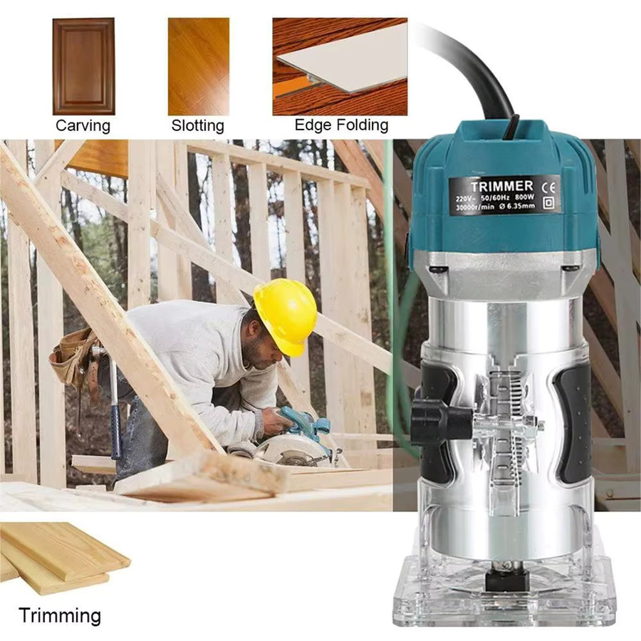 DWiusty Elektrische Oberfräse mit 800W und 30000 RPM, Holzfräse und Trimmer mit 1/4 Zoll Aufnahme für die Holzbearbeitung - Bild 5
