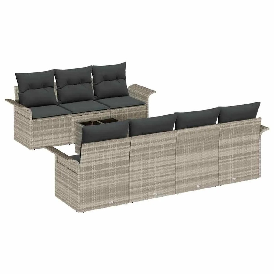 vidaXL 8-teilige Garten-Sofagarnitur aus Poly Rattan in Hellgrau mit Kissen und Tisch - Bild 2
