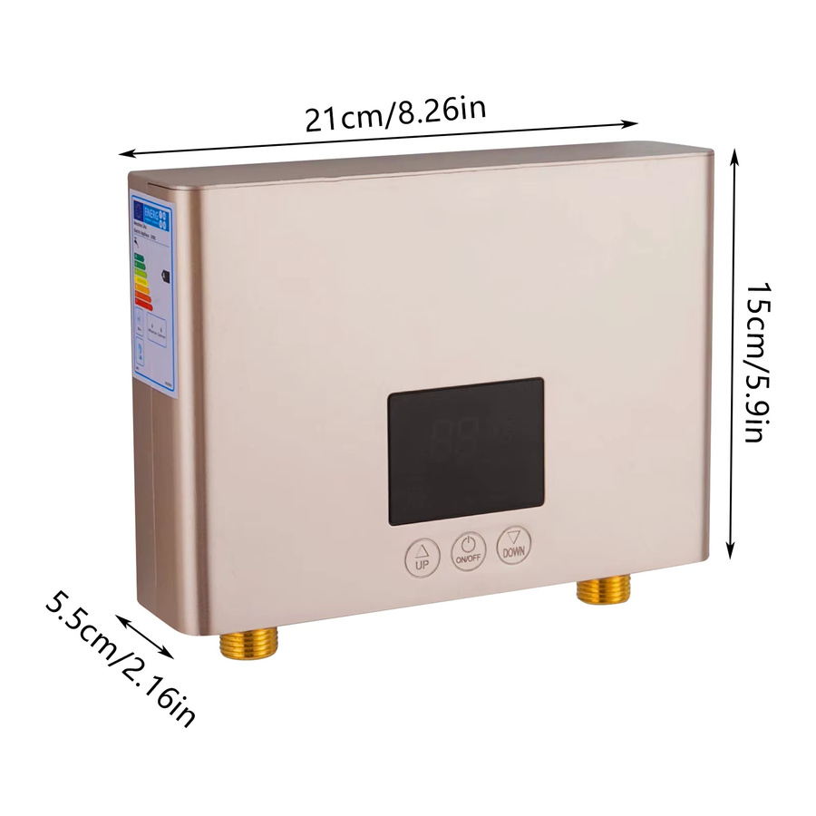 Bymaocar Elektrischer Durchlauferhitzer 3000 W mit Fernbedienungshalter, Wandmontage, Gold, B/T/H: 21 x 15 x 5,5 cm - Bild 2