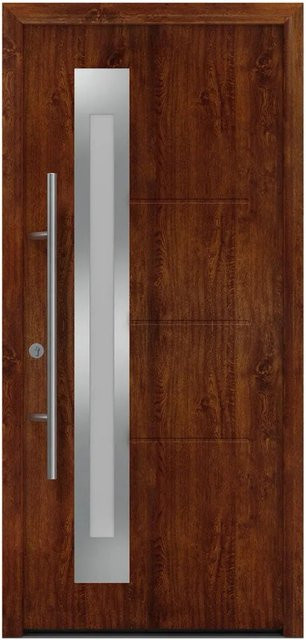 EcoStar Haustür Isopro Secur IPS 780S in Dark Oak mit Glaseinsatz, Farbe: Braun, B/H: 110 x 210 cm, DIN Links, RC2 Sicherheit, Modernes Design aus Stahl und Aluminium - Bild 1