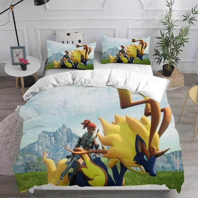 Palworld Bettwäsche Set mit 3D-Druck Motiv, Deckenbezug und Kissenbezüge aus Mikrofaser, Mehrfarbig, B/H: 135 x 200 cm - Bild 1