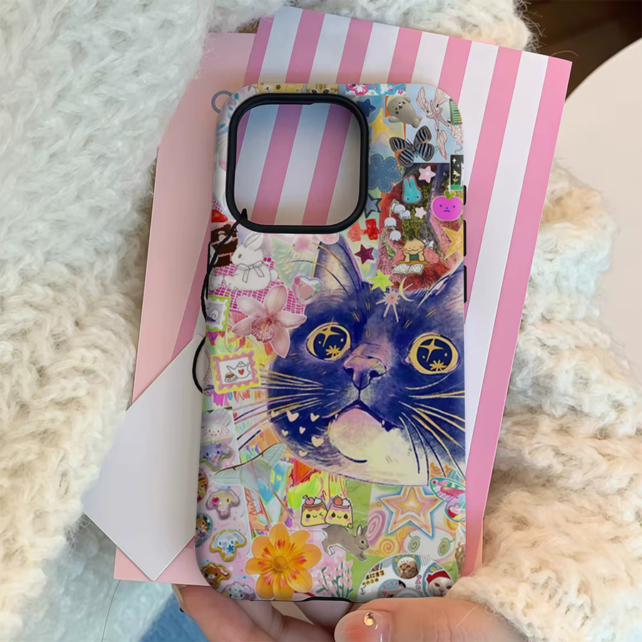 Kawaii Cat Collage Handyhülle für iPhone 17 16 15 14 13 12 11 Pro Max Plus mit doppelschichtiger Rückseite in Multicolour - Bild 3