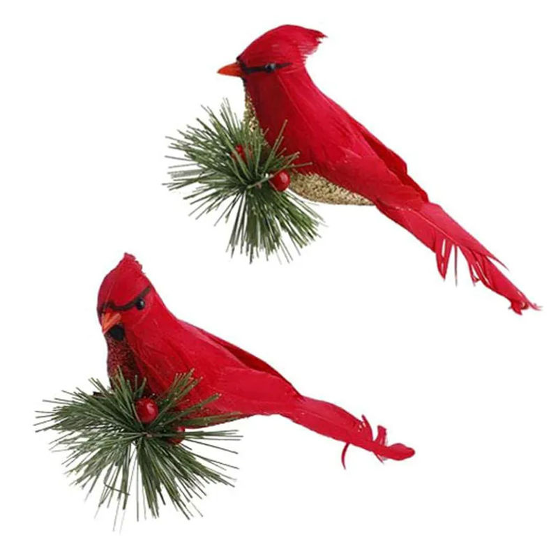 10er Set CosyHome Kunstvögel in Rot mit Kiefernzweigen zur Dekoration für Weihnachten und Hochzeiten - Bild 4