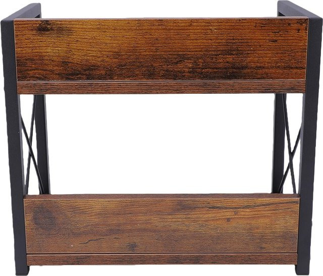 Fishine 2-stöckiger Arbeitsplatten-Regal-Organizer im Industrial-Retro-Stil aus Holz und Metall, Braun - Bild 1