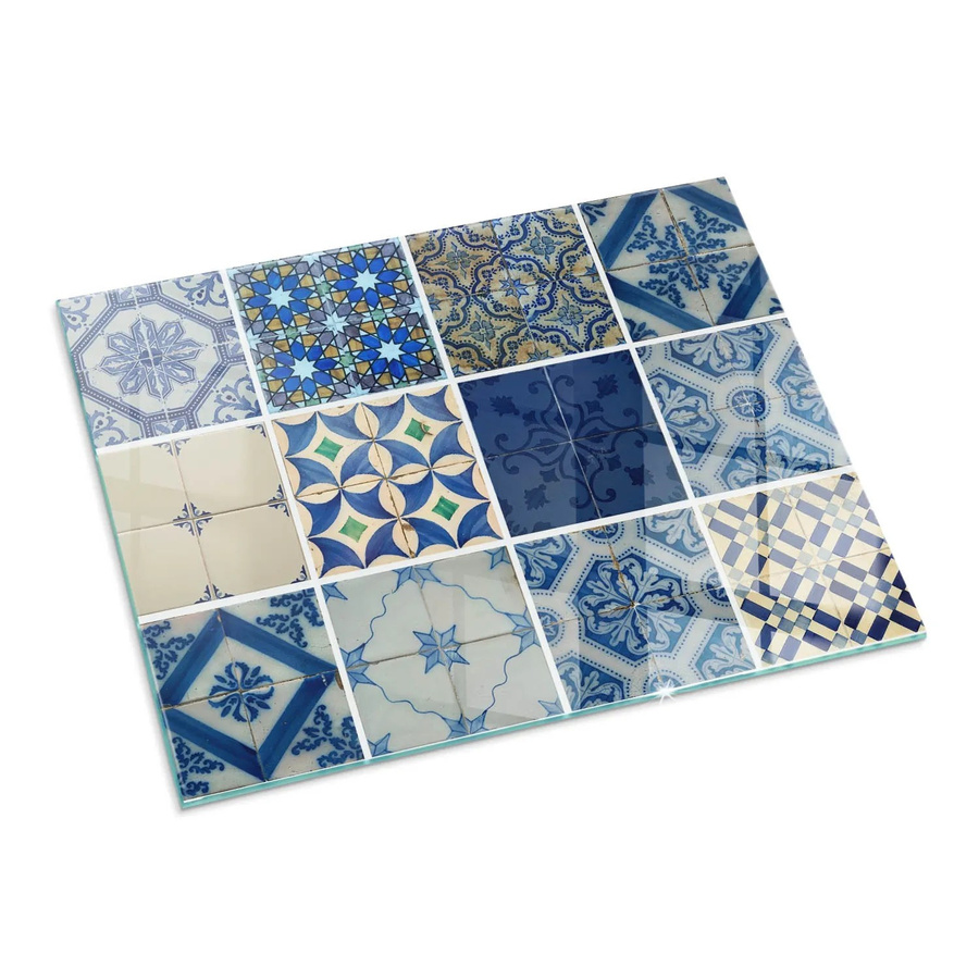 Tulup Glasplatte für Kamin mit Keramikfliesenmuster in Blau, B/B/H: 80 x 60 cm - Bild 2