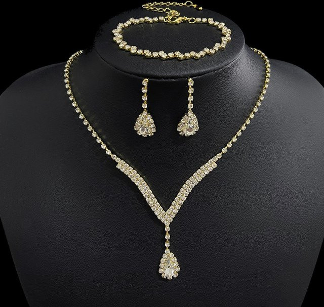 Schmuck-Set Halskette, Ohrringe, Armband, Gold, Zirkonia, Damen - Bild 1