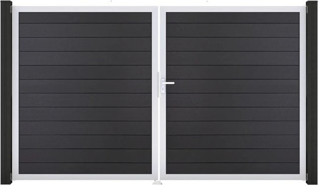 GroJa Solid Steckzaun Tor DIN Rechts EV1 in Anthrazitgrau, 2-flügelig und blickdicht - Bild 1