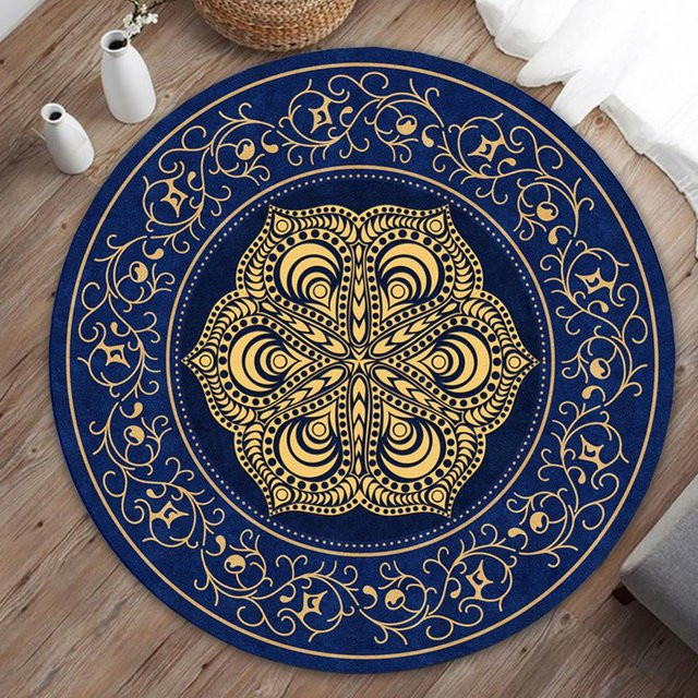 Runder Teppich BestDream001 in Blau, moderner und rutschfester Bodenmatten-Design für Wohnzimmer und Schlafzimmer, Durchmesser: 100 cm - Bild 1