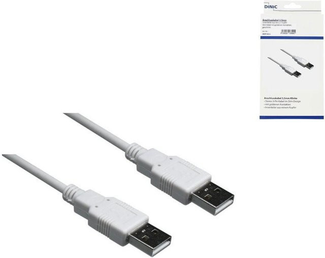 DINIC USB 2.0 Hi-Speed Kabel A auf A Stecker, Farbe: Weiß, Länge: 1,80 m - Bild 1