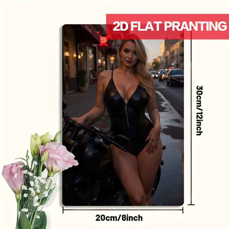 CIFBUY Retro-Motorrad Metallschild Wandkunst Schwarz-Gold mit Goldener Dame für Garage und Bar - Bild 4
