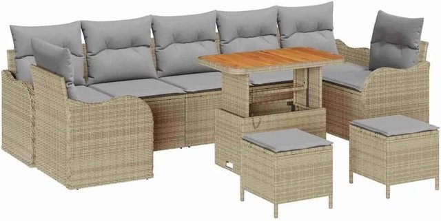 vidaXL Garten-Sofa-Set 10-teilig mit Kissen in Beige und Hellgrau aus Poly-Rattan und Stahl - Bild 1