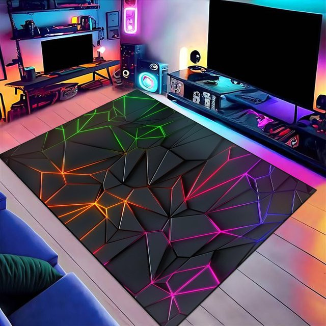 Moderner Gaming-Teppich in Schwarz mit Laserlicht-Design, rutschfest und verschleißfest, B/T: 230 x 160 cm - Bild 1