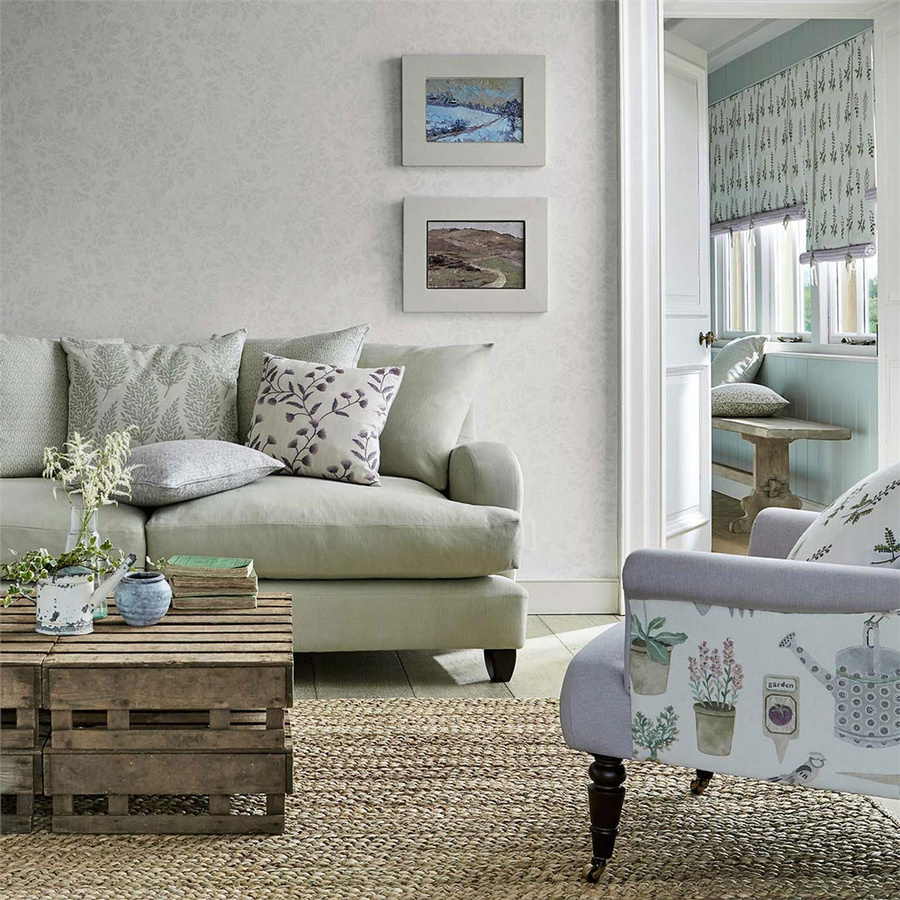 Sanderson Tapete Spring Leaves Dove in Grau und Multicolour, botanisches Floral-Design, Vlies-Tapete im Country House Stil - Bild 1