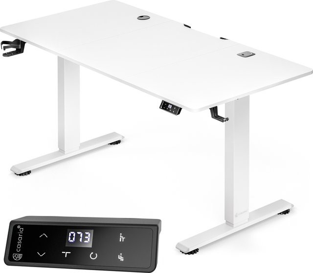 CASARIA Elektrischer höhenverstellbarer Schreibtisch in Weiß mit Melaminplatte und Kabelwanne, B/T/H: 140 x 70 x 72-117 cm - Bild 1