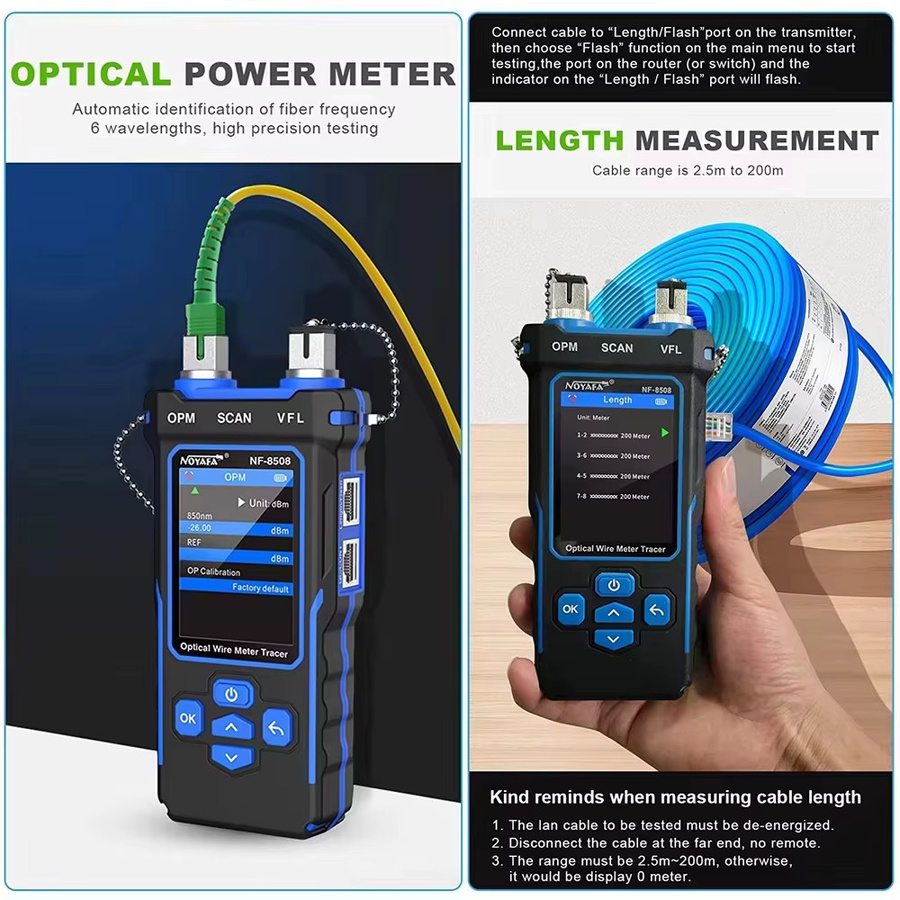 NOYAFA NF-8508 Kabeltester mit LCD, Längenmessung, Wiremap, PoE-Test, VFL und OPM für CAT5 und CAT6 RJ45 Kabellocator und Inspektionswerkzeug - Bild 4