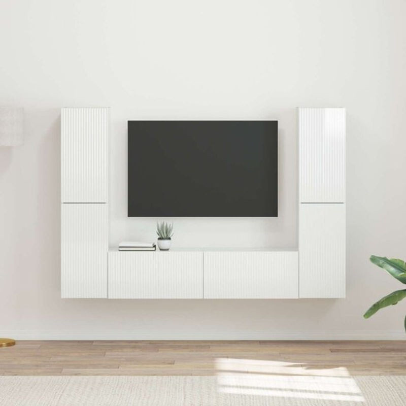 Modernes TV-Schrankset aus Holzwerkstoff in Weiß Hochglanz von vidaXL, 6-teiliges Set im minimalistischen Design - Bild 1