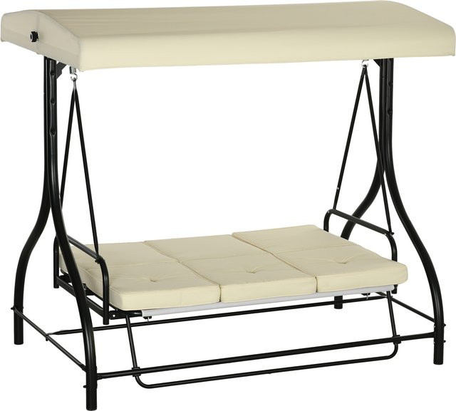 Outsunny 2 in 1 Hollywoodschaukel mit Liegefunktion und Sonnendach, 3-Sitzer Gartenschaukel aus Stahl in Beige, B/T/H: 195 x 117 x 175 cm - Bild 1