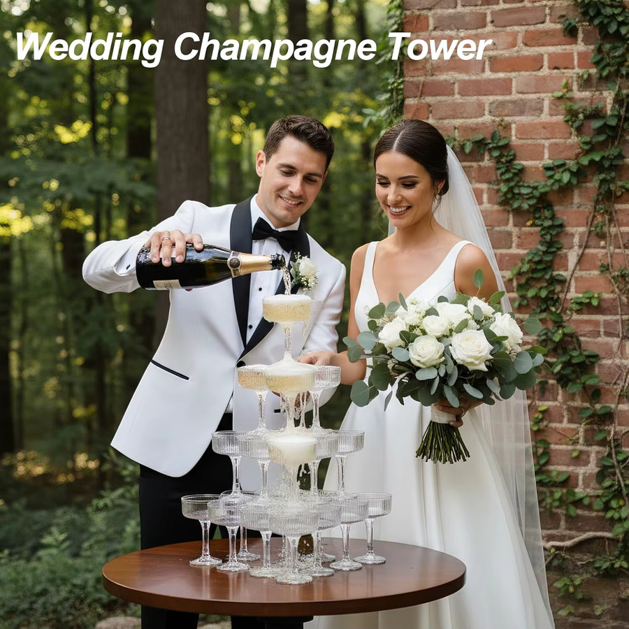Szkoy 4-stöckiger Champagnerturm aus transparentem Acryl mit 207 Weingläsern für Feiern - Bild 2