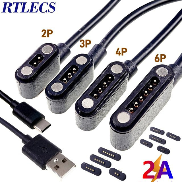RTLECS Magnet-Pogo-Pin-Stecker Set mit USB Typ C Anschluss, wasserdicht, Schwarz, 2,54 mm Pitch - Bild 1
