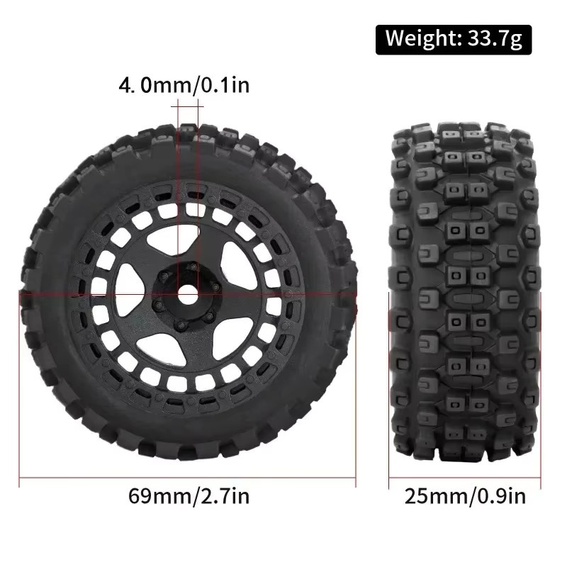 TIMEA Felge Gummi Reifen, 4-teiliges Set, 69mm, 1:18, Kunststoff, Gummi - Bild 4