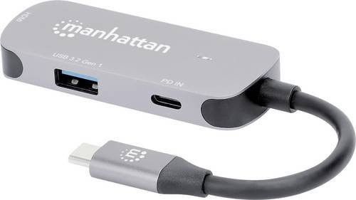 Manhattan Notebook Dockingstation 190299 in Silber mit USB-C Power Delivery, HDMI und USB-A Anschlüssen für 4K UHD - Bild 1