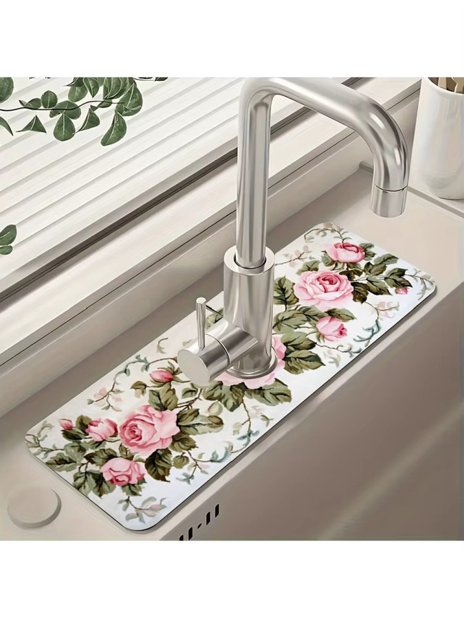 VIKAMA Spülbeckenmatte mit Retro Rosen-Design, wasserdichte und rutschfeste Spritzschutzmatte für die Küche, multicolour - Bild 6