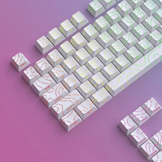 Letter Drive PBT-Double-Shot Tastenkappen im Cherry-Profil mit weißer Kontur und seitlicher Hintergrundbeleuchtung für mechanische MX-Tastaturen, Farbe: Weiß - Bild 1