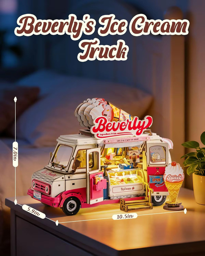 Robotime Eiswagen-Modellbausatz, DIY Bausatz, 3D Holzpuzzle, Leo's Kaffee-Truck - Bild 2