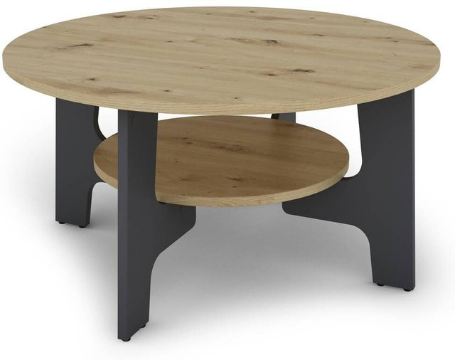 Couchtisch JONNY byLIVING in Eiche, rund und modern, B/T/H: 80 x 42,5 x 20 cm - Bild 1