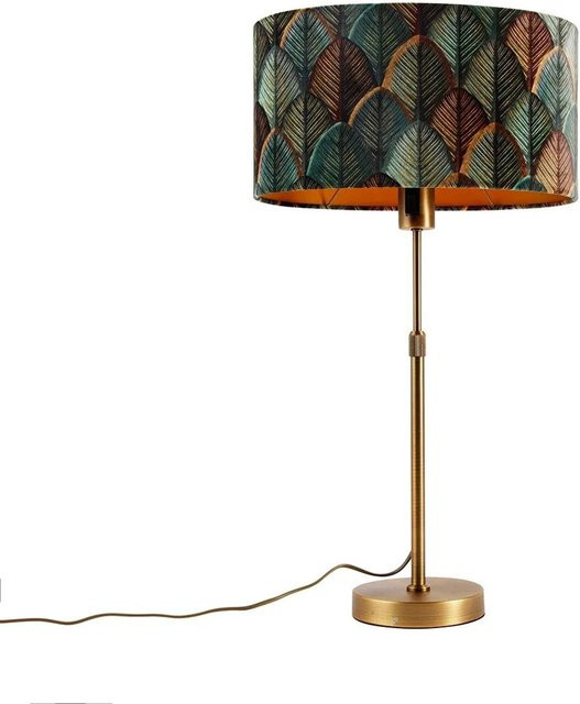 QAZQA Tischleuchte in Bronze mit ovalem Samtschirm und Blattdesign, Höhe: 35 cm - Bild 1