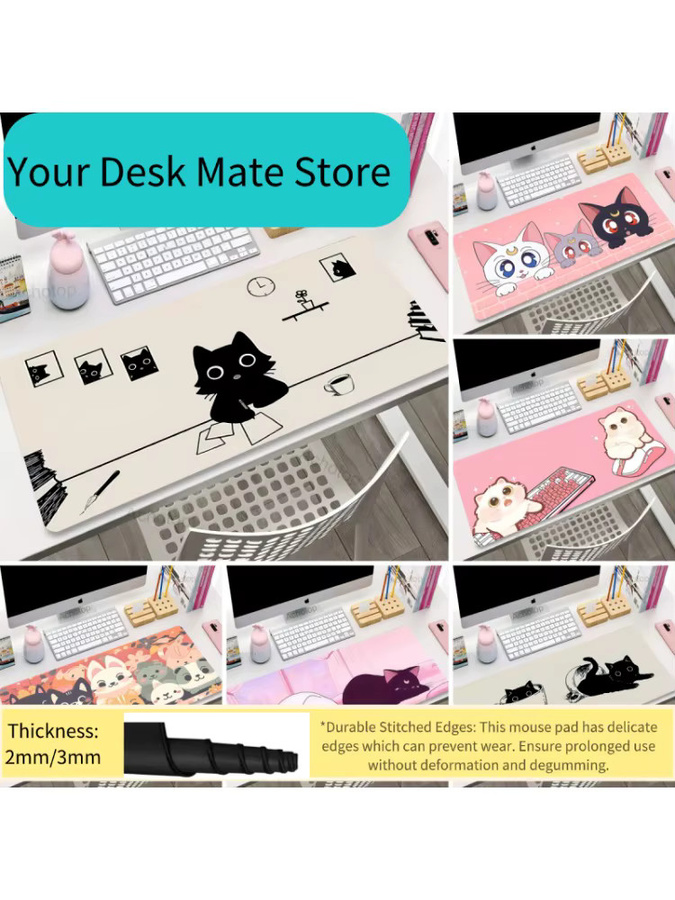 Kawaii Cartoon Katze Gaming-Mauspad-Set, rutschfeste Schreibtischunterlage und Tastaturunterlage in Multicolour - Bild 2