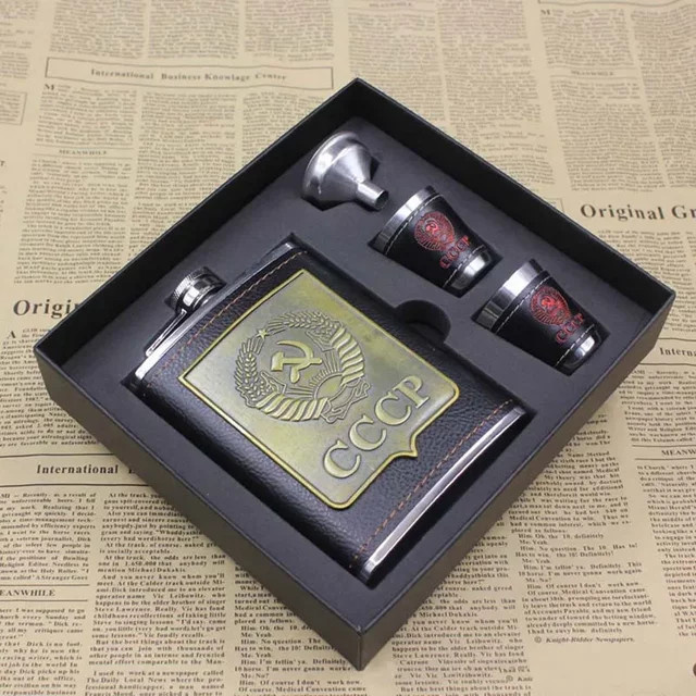 VKTECH Edelstahl Flachmann Set in Silber mit Trichter, Shotglas und Tasche für Whisky und Wein, Füllmenge: ca. 210 ml bis 236 ml - Bild 1
