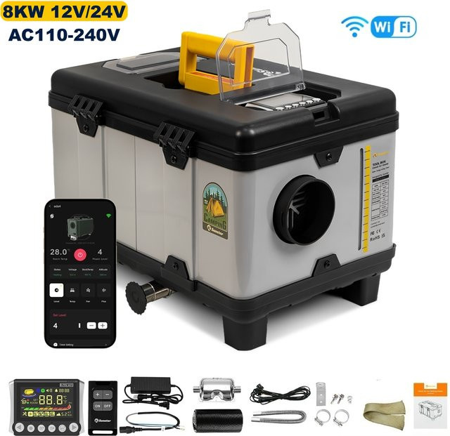 Sunster TB10 Diesel-Luftheizung mit WLAN und Bluetooth App-Steuerung, 8KW, 12V/24V DC & 110V–240V AC, mit Auto-Thermostat für Camping und Zelte - Bild 1