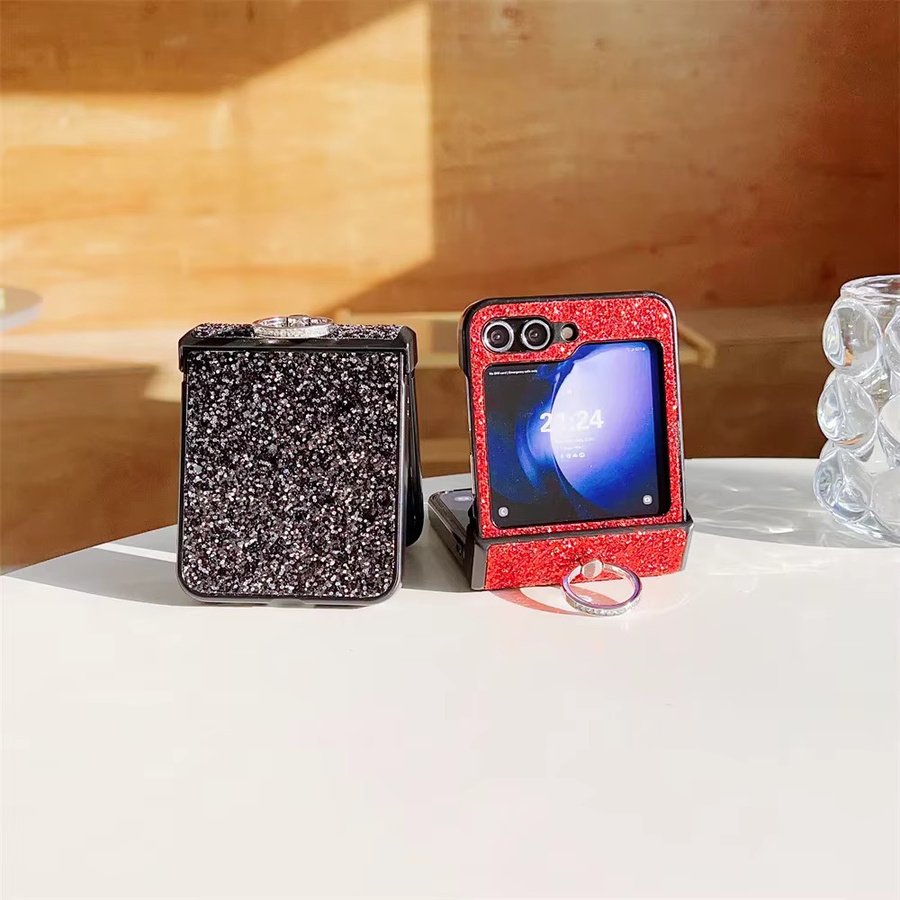 Ring Diamond Sparkling Powder Handyhülle für Samsung Galaxy Z Flip 6 5 4 3 in Schwarz, stoßfeste Schutzhülle - Bild 2