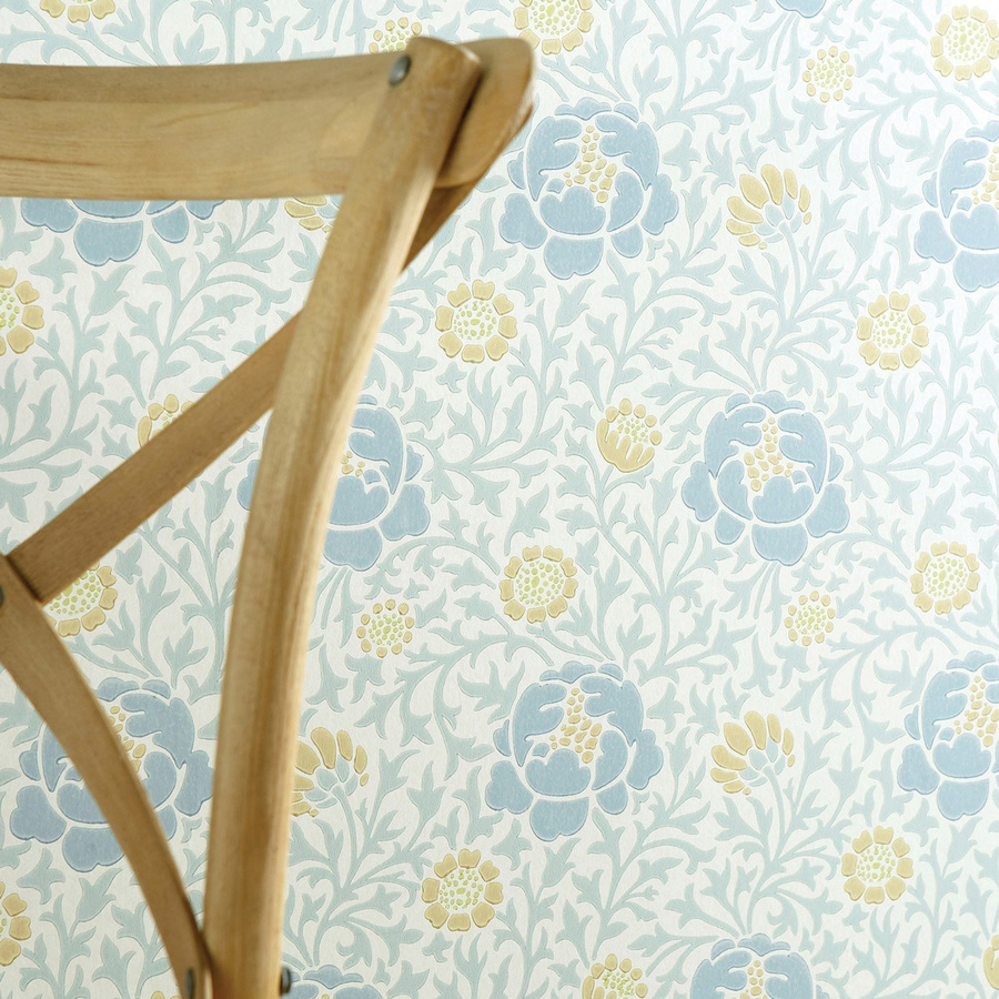 Little Greene Tapete Lansdowne Walk in Marigold mit floralem Botanical-Design in Blau und Mehrfarbig - Bild 1