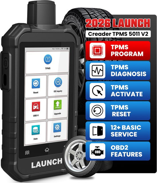 LAUNCH Creader TPMS 5011E V2 Professionelles TPMS-Diagnosegerät in Schwarz mit OBD-Scanner für Sensorprogrammierung, Aktivierung und 12 Service-Reset-Funktionen (315/433 MHz) - Bild 1
